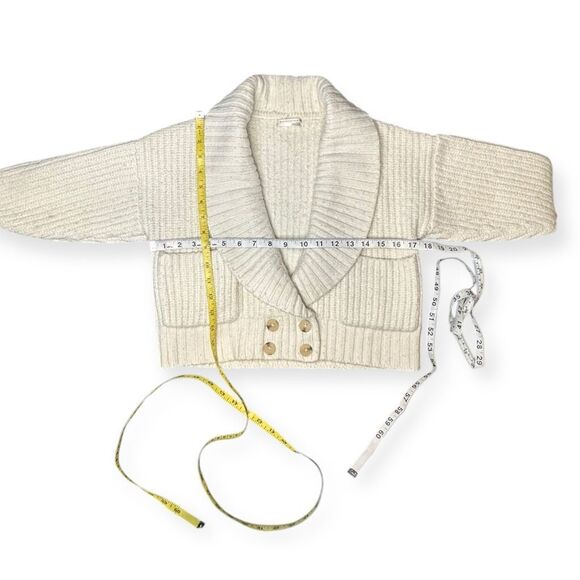 BY ANTHROPOLOGIE Women’s Ivory Cream Shawl Collar Button Front Cropped Cardigan - Picture 6 of 6